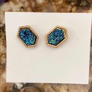 Druzy Earring Dark Teal Goldtone